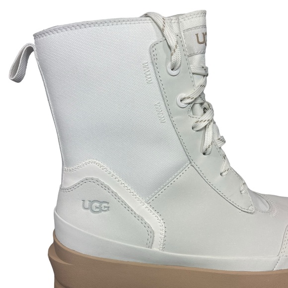 Ugg The Lug Boots Leather Canvas Combat Waterproof Bright White Womens Size 9 - Picture 15 of 16